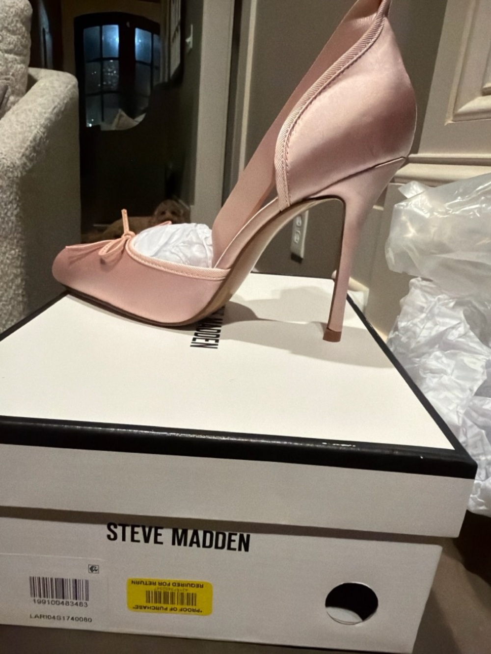 Steve Madden Blush Pink Satin Pointed-Toe Stiletto with Bow Accent